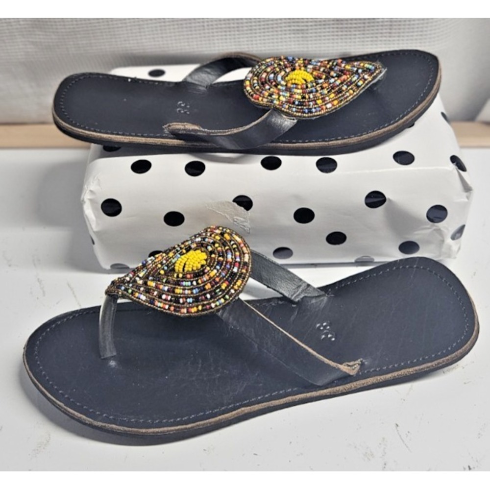 Hanmade African Maasai leather sandals hand-beaded teardrop 38/7-7.5